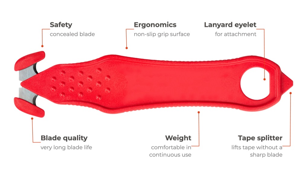 TORTORIS ULTRA SAFE 53 safety knife, top view with curved blade